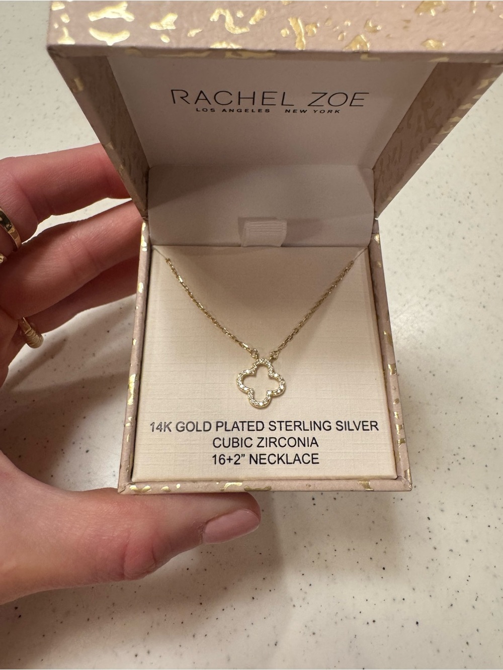 Rachel Zoe Gold Clover Pendant Necklace with Sparkling Accents
